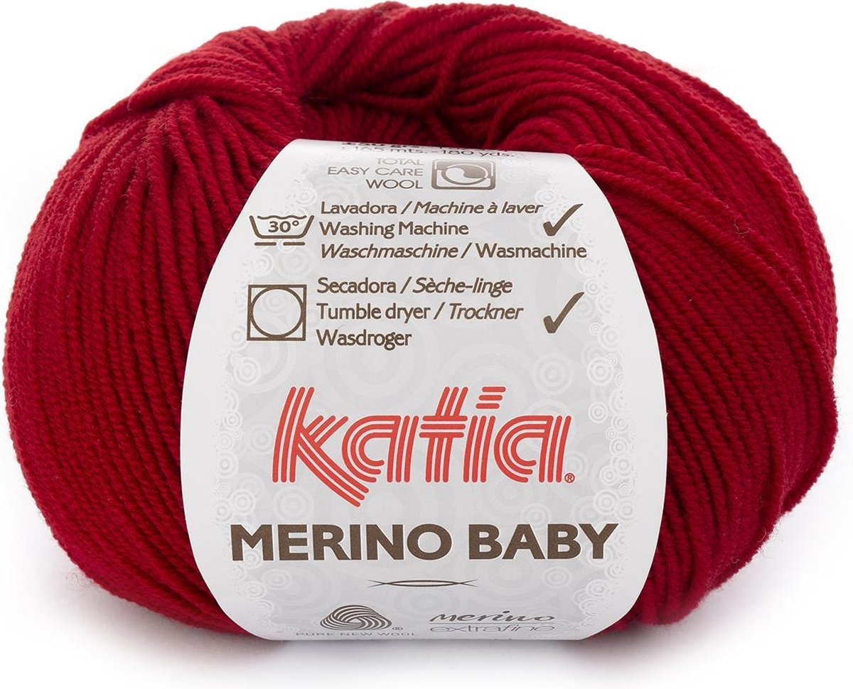 Katia Merino Baby 100 % scheerwol - 50 wijnrood - 50 gr. = 165 m. x 5 bollen (natuurlijk van WolVol)