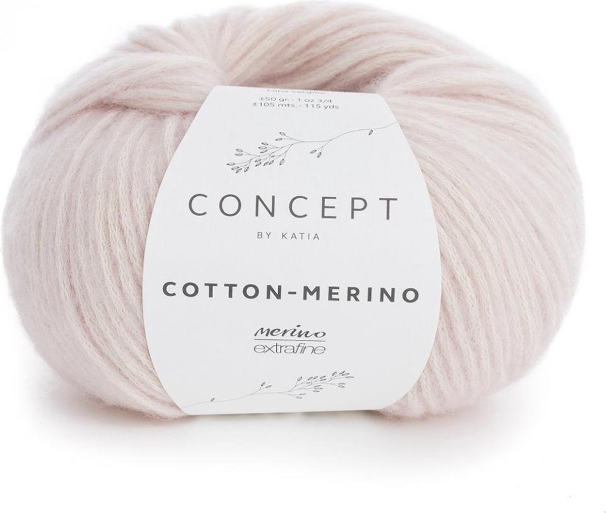 Zomergaren Cotton-Merino Katia Licht Roze - merino wol - breigaren - breien - haken - sjaal breien - muts breien - debardeur breien - super zacht - garen - breiwol - breien voor beginners