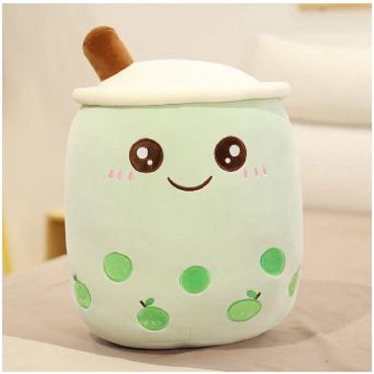 Boba Tea Green Apple Knuffel - Groen / Appel - Boba Tea Knuffel - Bubble Tea - Boba Tea Plush - Pluche - Baby - Zachte Knuffel - Kawaii Plush - Kawaii Knuffel - Knuffel Cadeau - Grote Ogen - Cute