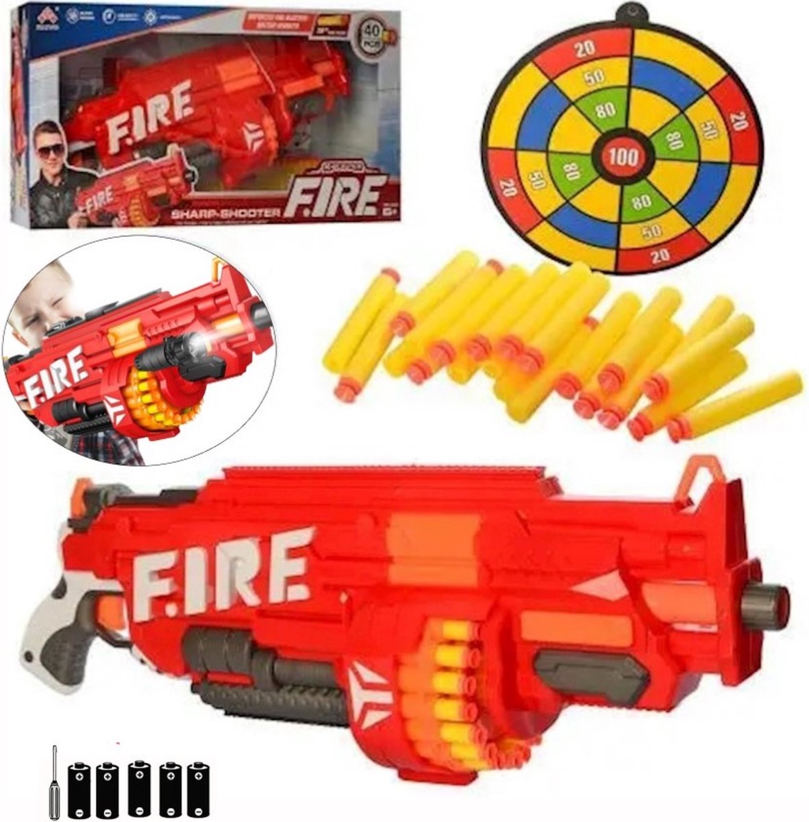 XXL Nerf Gun Speelgoed K-Blaster Fire Sharp Shooter Geweer 62CM Semiautomatisch met 40 Nerfpijlen Schild Rood   - Speelgoedgeweer - 6+ Jaar