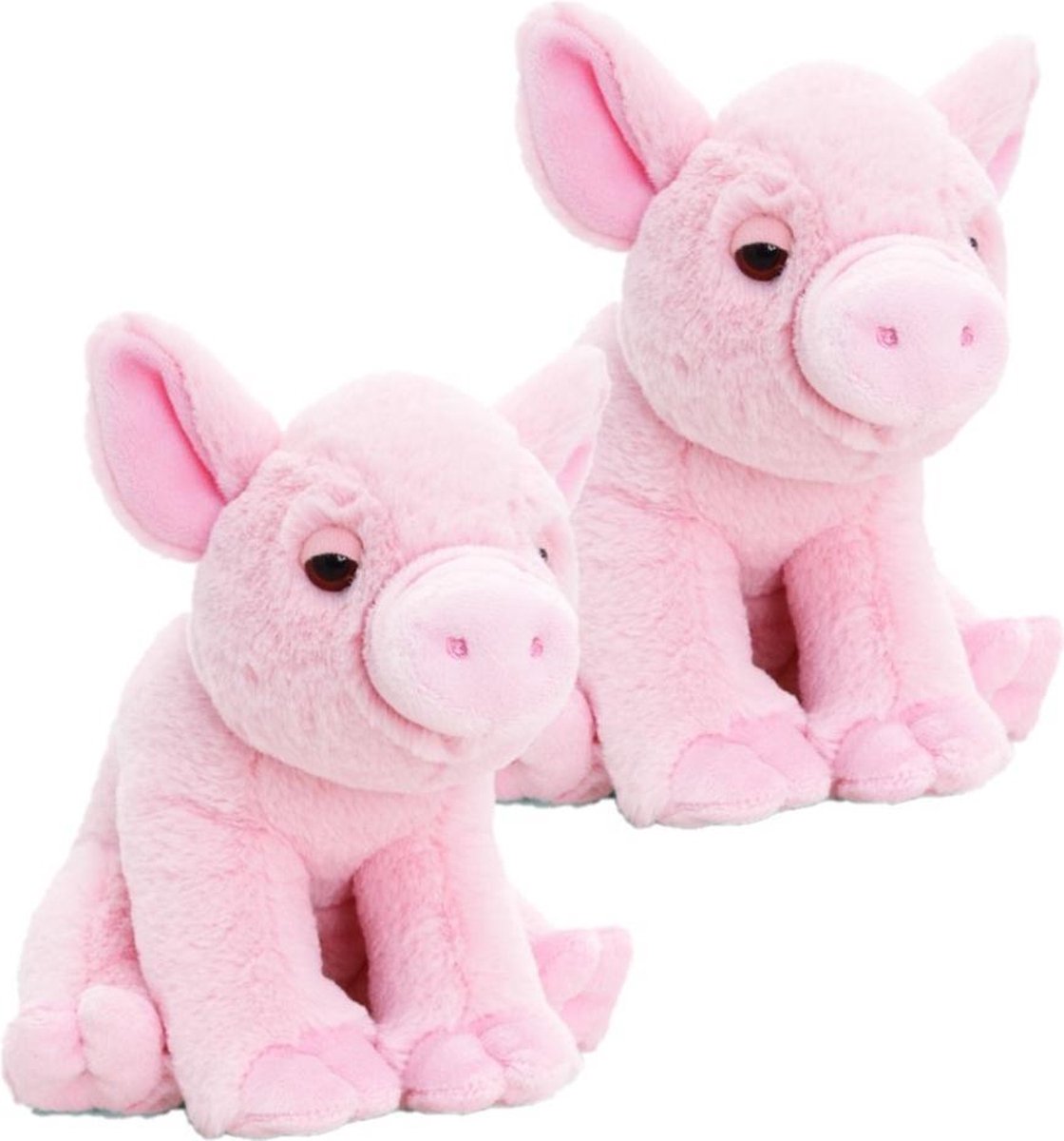 2x stuks keel Toys pluche varken knuffel met geluid 16 cm - Boerderijdieren speelgoed knuffels