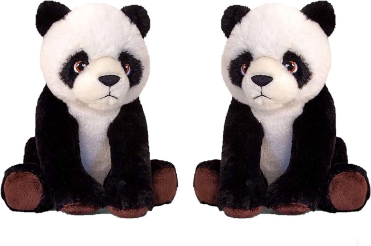 2x stuks pluche knuffel Panda beren van 25 cm - Dieren knuffelbeesten voor kinderen of decoratie