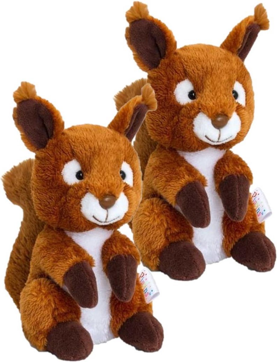 2x stuks pluche knuffel eekhoorn van 14 cm - Dieren knuffelbeesten voor kinderen of decoratie