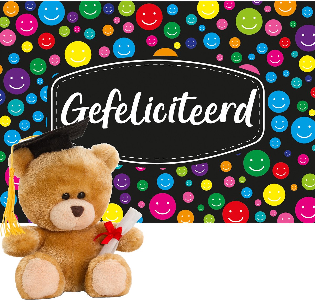 Gefeliciteerd wenskaart A5-size met Geslaagd thema knuffelbeer 14 cm