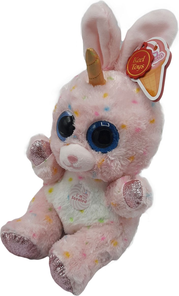 Keel Toys - Animotsu - Birthday Cake Bunny - Knuffel - Met heerlijke zoete geur - 25 cm