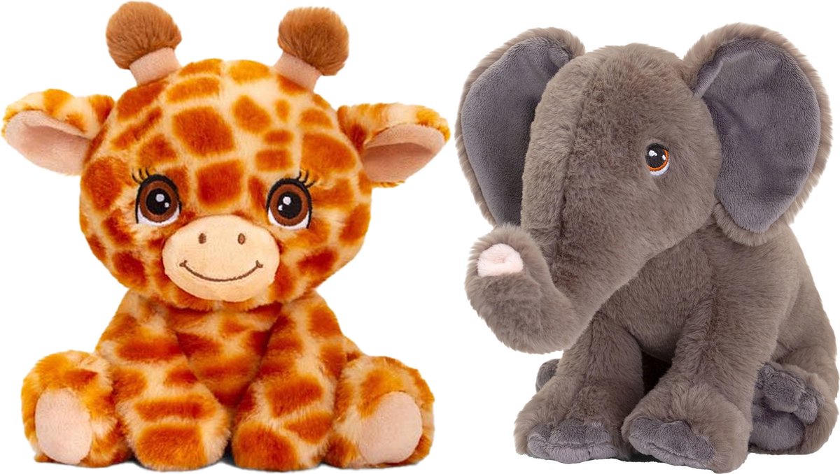 Keel Toys - Pluche knuffel dieren vriendjes set giraffe en olifant 25 cm