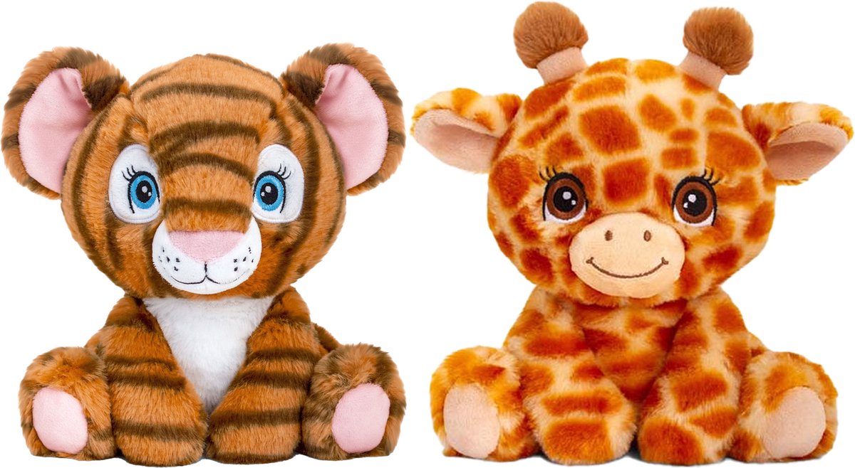 Keel Toys - Pluche knuffel dieren vriendjes set tijger en giraffe 25 cm