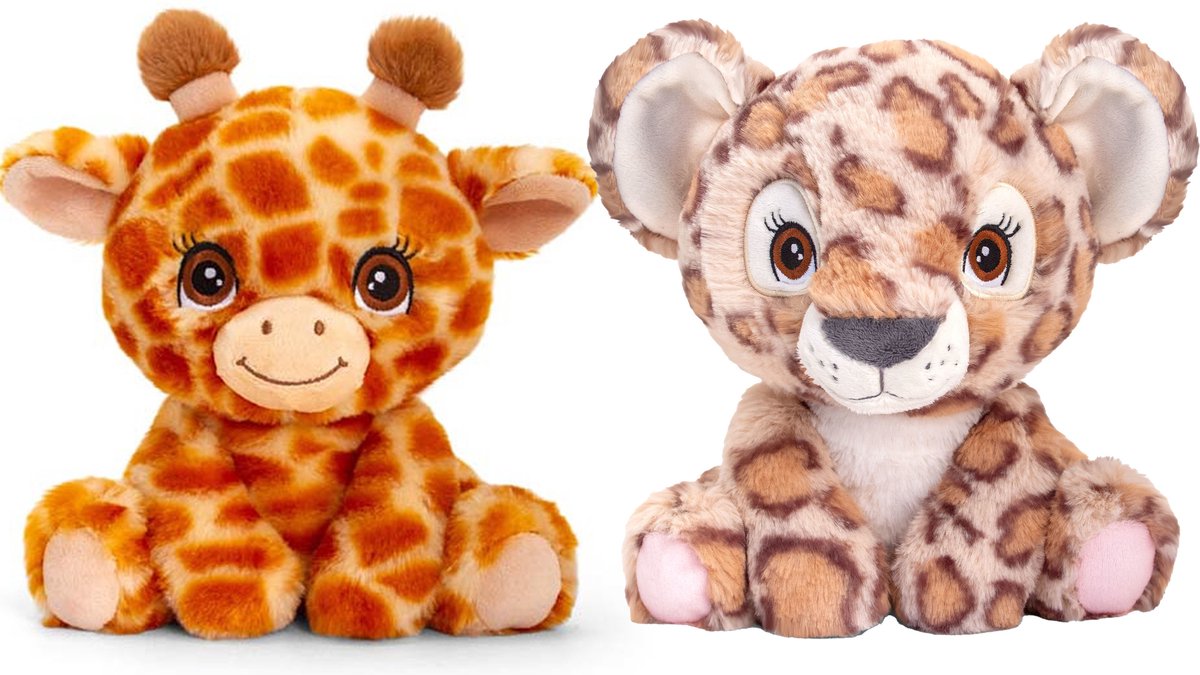 Keel Toys - Pluche knuffels combi-set dieren panter en giraffe 25 cm