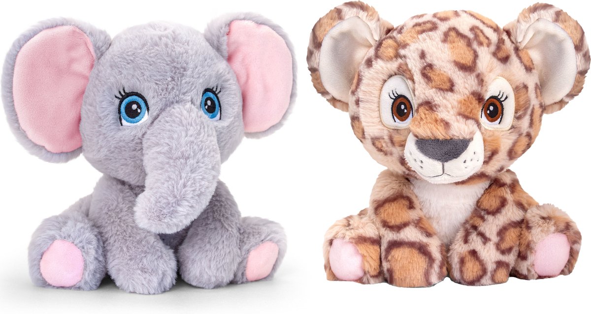 Keel Toys - Pluche knuffels combi-set dieren panter en olifant 25 cm