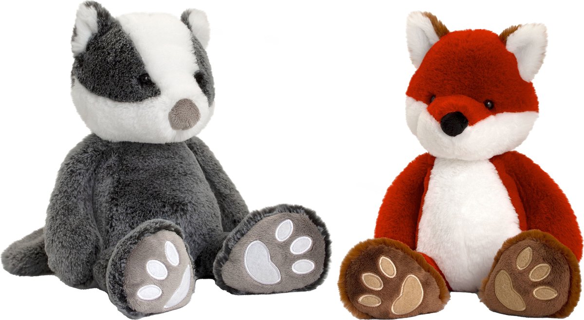 Keel Toys - Pluche knuffels combi-set dieren vos en das 25 cm