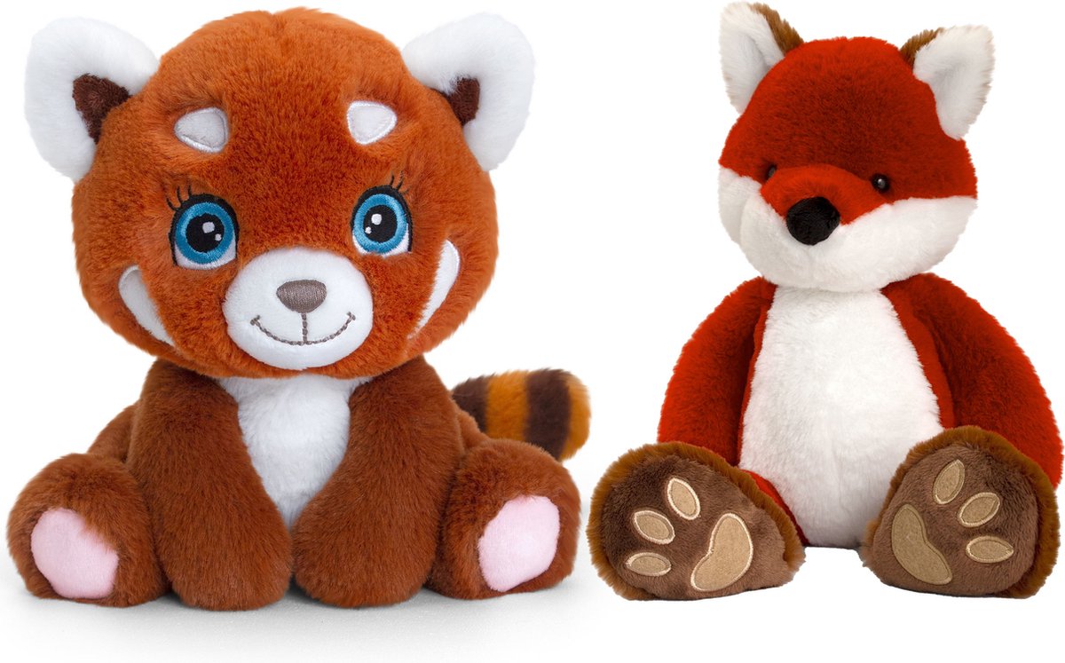 Keel Toys - Pluche knuffels combi-set dieren vos en rode panda 25 cm