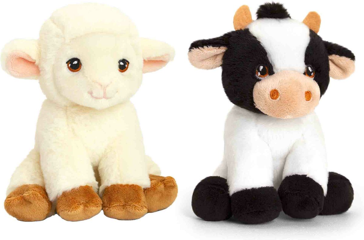 Keel Toys - Pluche knuffels koe en lammetje/schaap vriendjes 12 cm