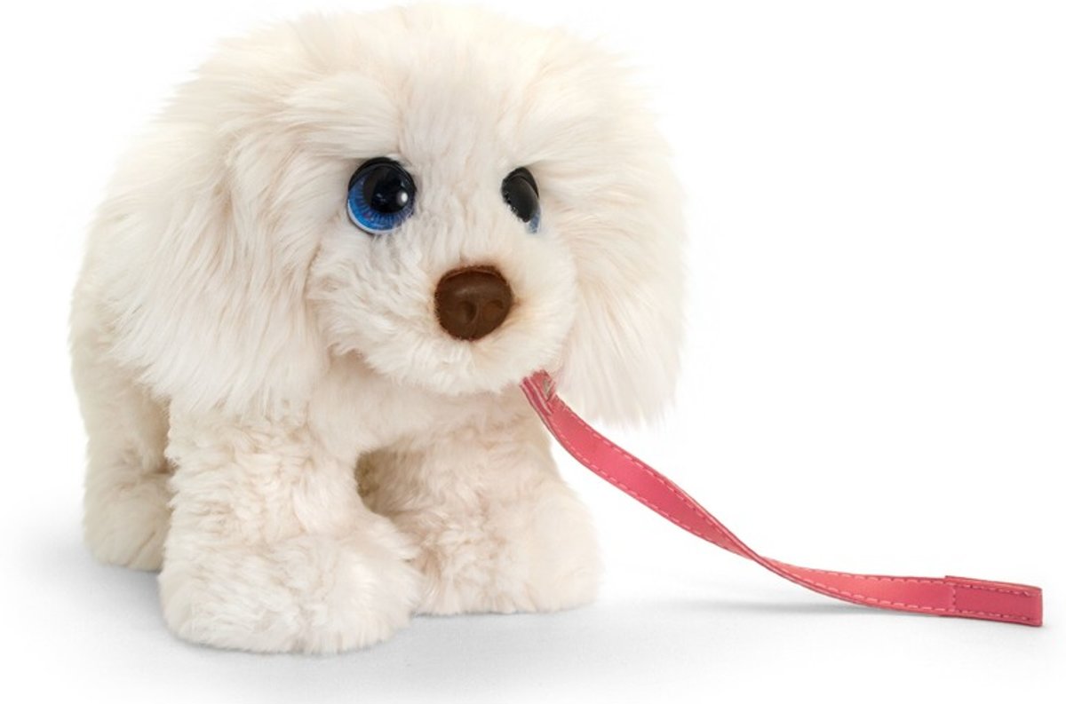 Keel Toys pluche Labrador aan riem wit honden knuffel 30 cm - Honden knuffeldieren - Speelgoed voor kind