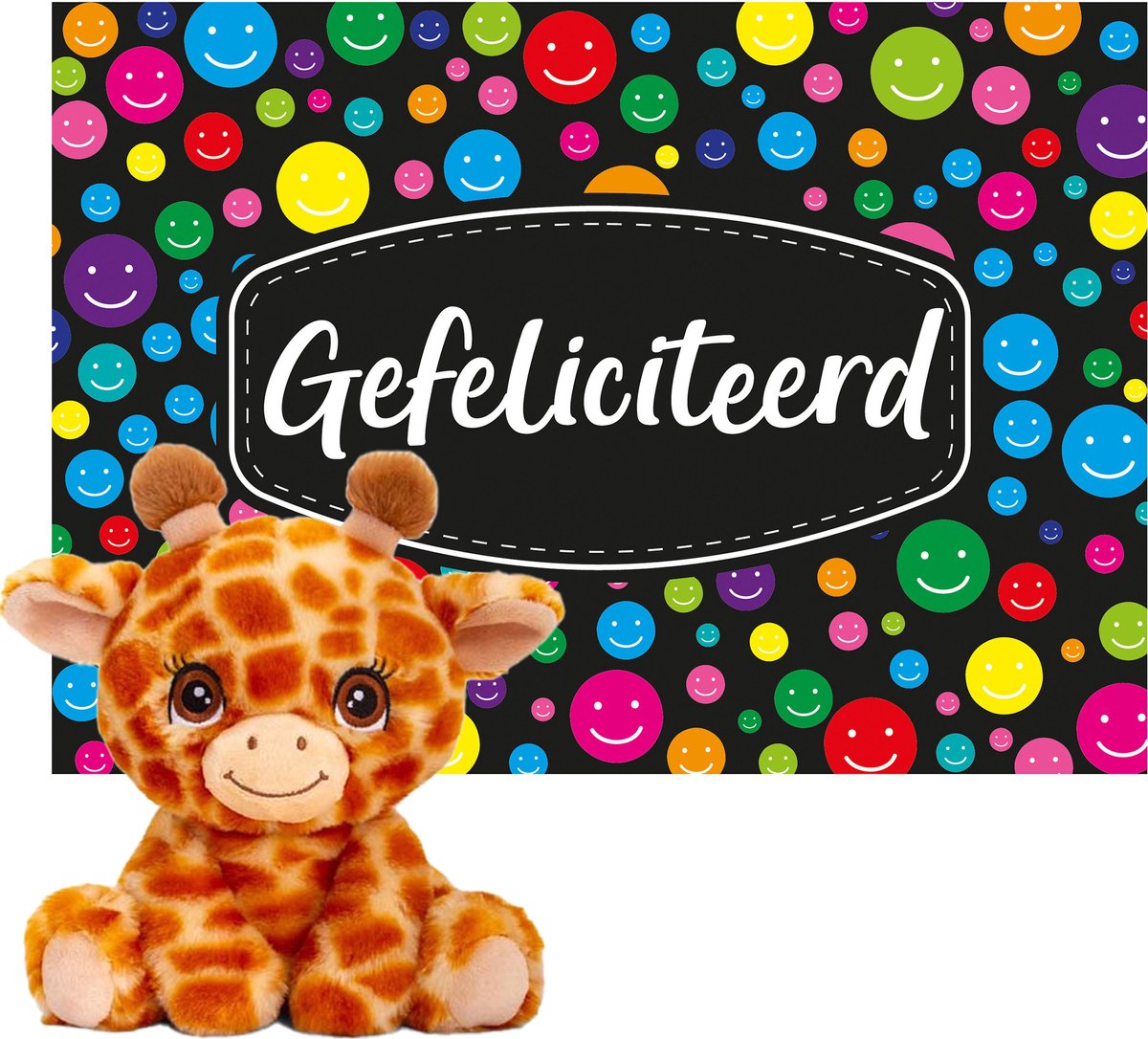 Keel toys - Cadeaukaart A5 Gefeliciteerd met superzacht knuffeldier giraffe 25 cm