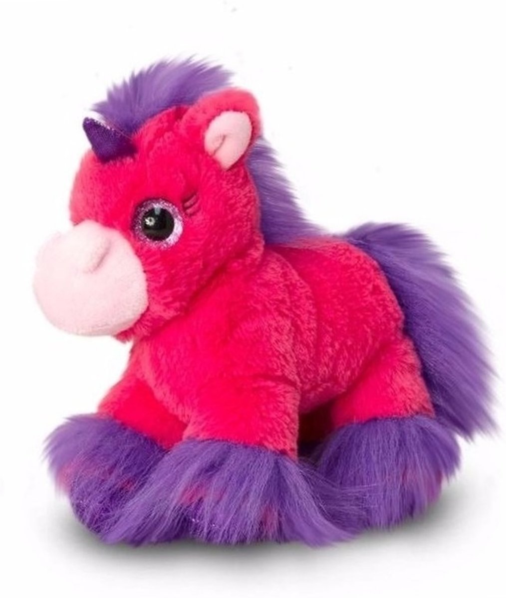 Pluche eenhoorn knuffels fel roze 18 cm