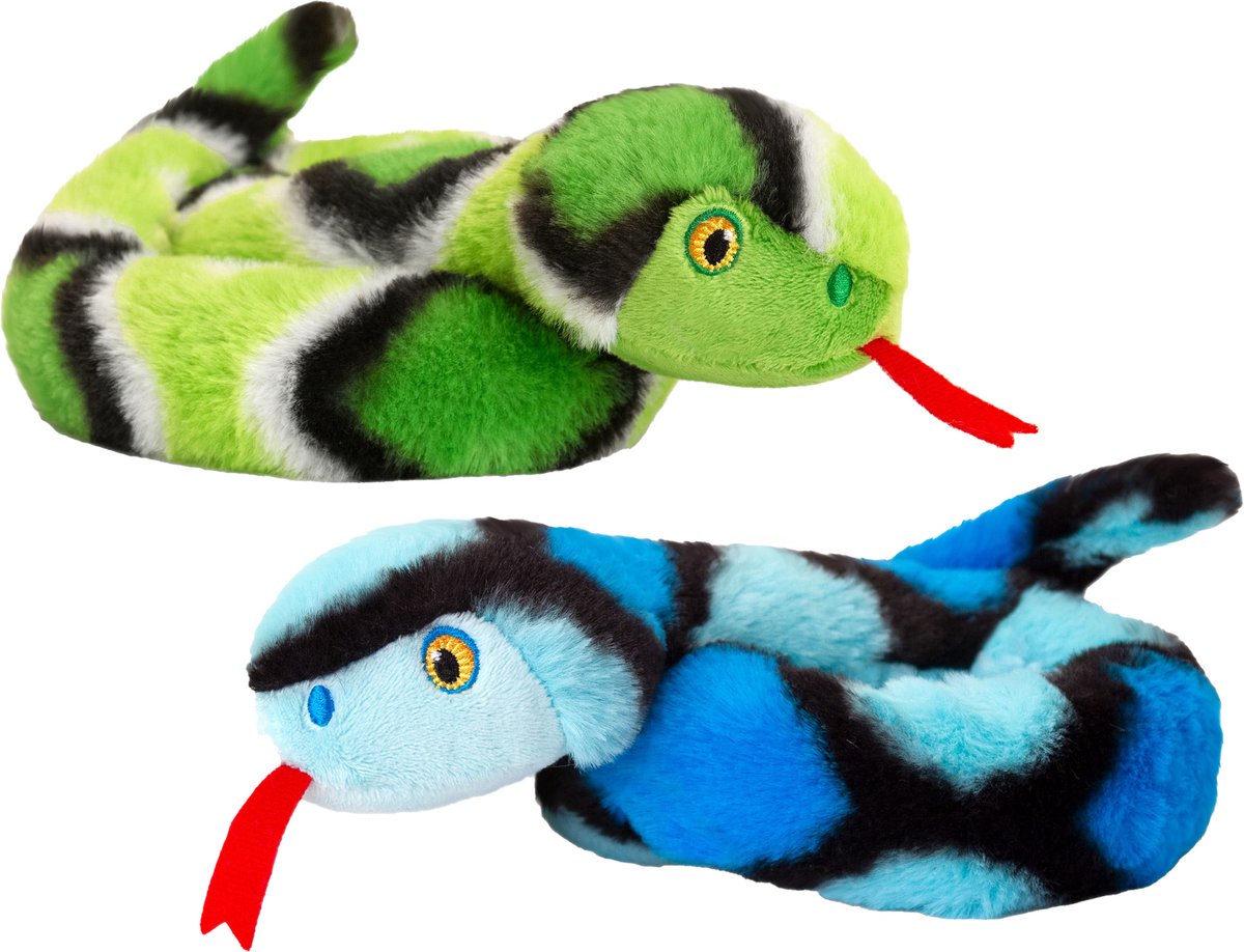 Pluche knuffel dieren kleine opgerolde slangen blauw en groen 65 cm