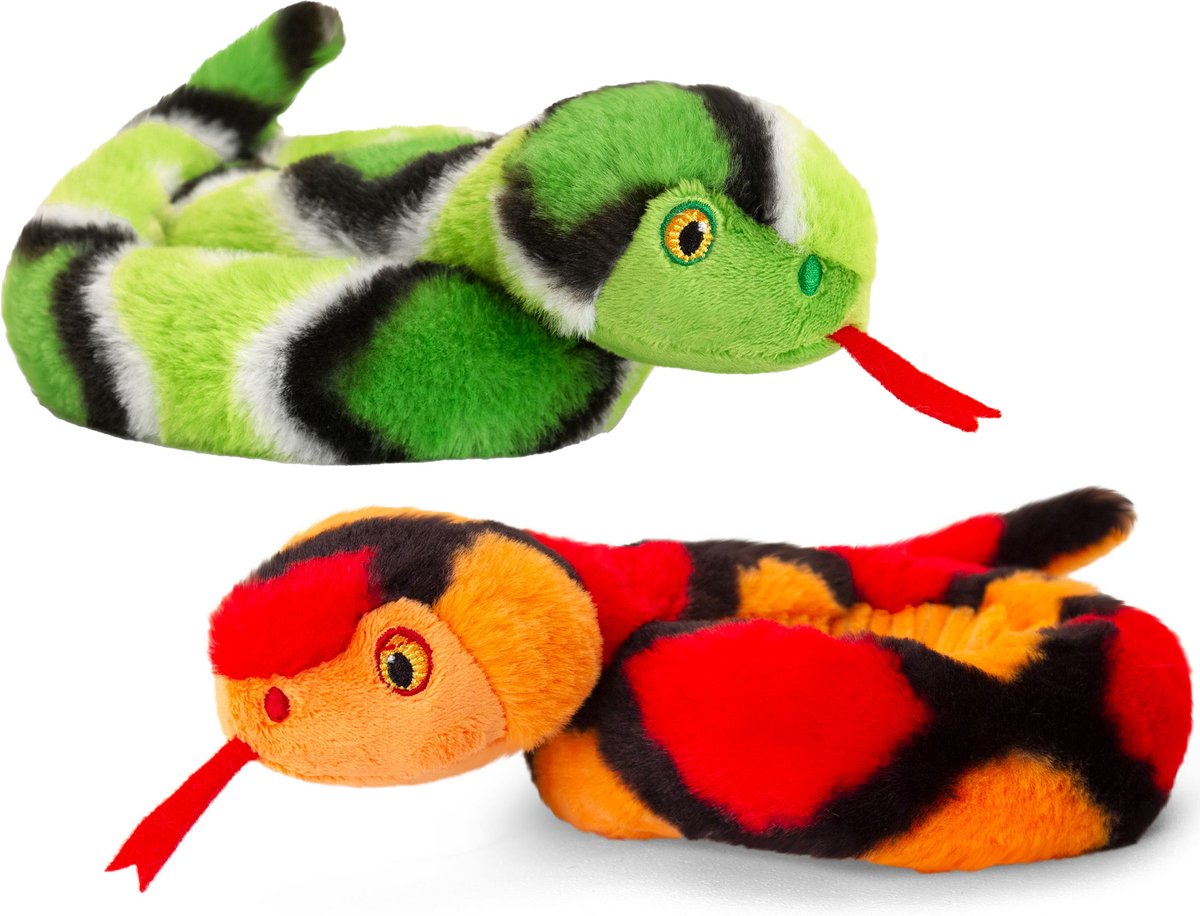 Pluche knuffel dieren kleine opgerolde slangen rood en groen 65 cm