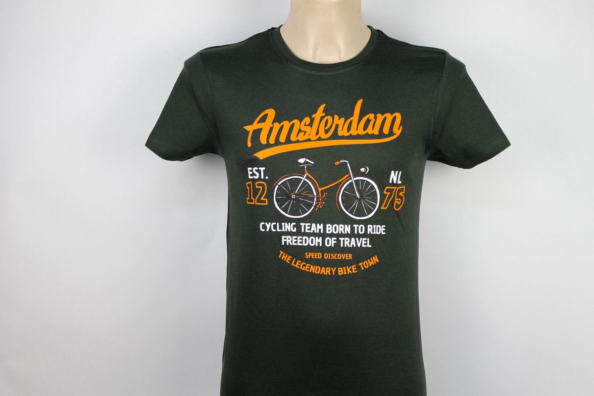 T-shirt charcoal Amsterdam fiets heren