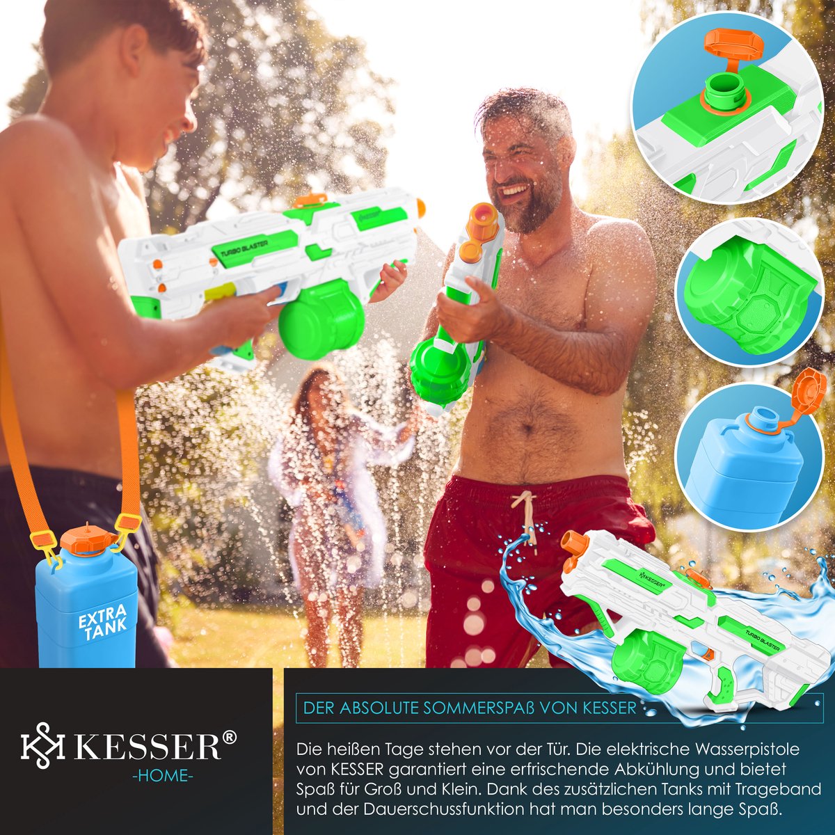 KESSER® Elektrisch   met Batterij Spuitpistool 1000 ml + 600 ml Extra Tank Groot Waterspuitpistool voor Kinderen en Volwassenen, Watergun Zeer Krachtig 8m Bereik, Buitenspeelgoed - Wit / Groen
