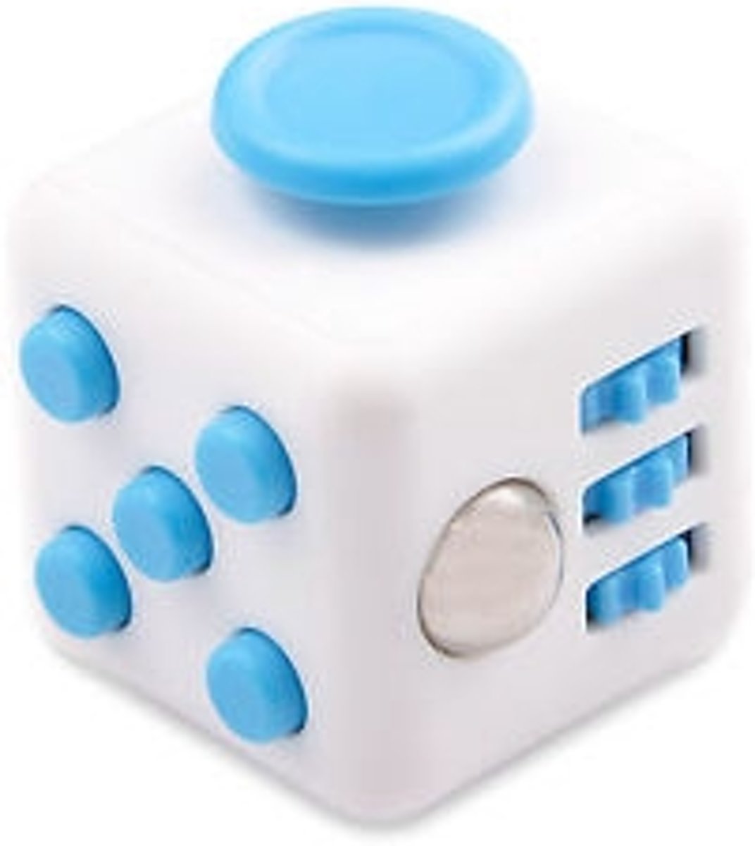 Fidget Cube - Anti-stress Kubus - Blauw/Wit + Travelcase