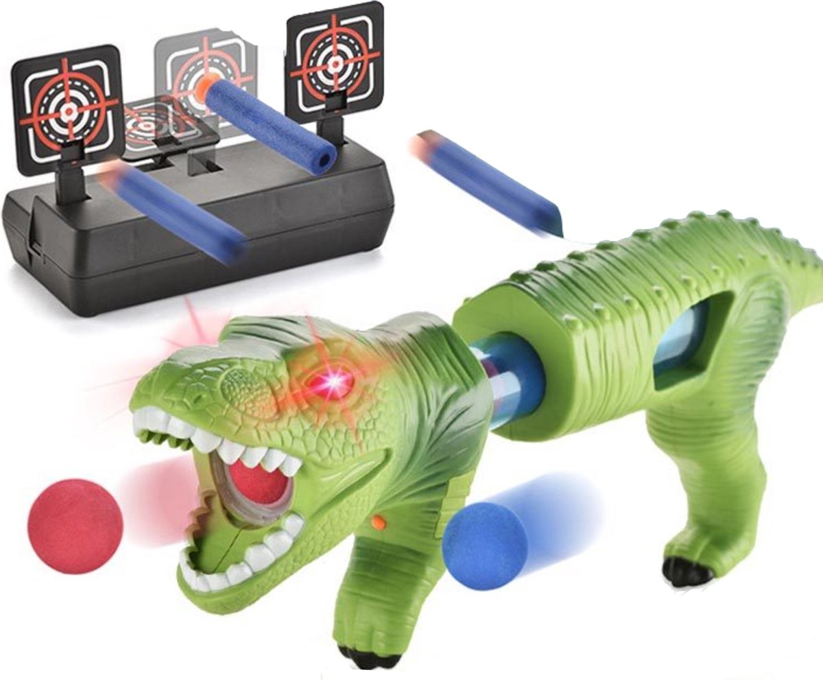 Dinosaurus Foam-Ball Pistool - Geschikt voor NERF Pijltjes & Kogels - Luchtdruk Aangedreven Speelgoed Geweer - Inclusief Accessoires en Schietschijf - Ideaal voor Kinderen