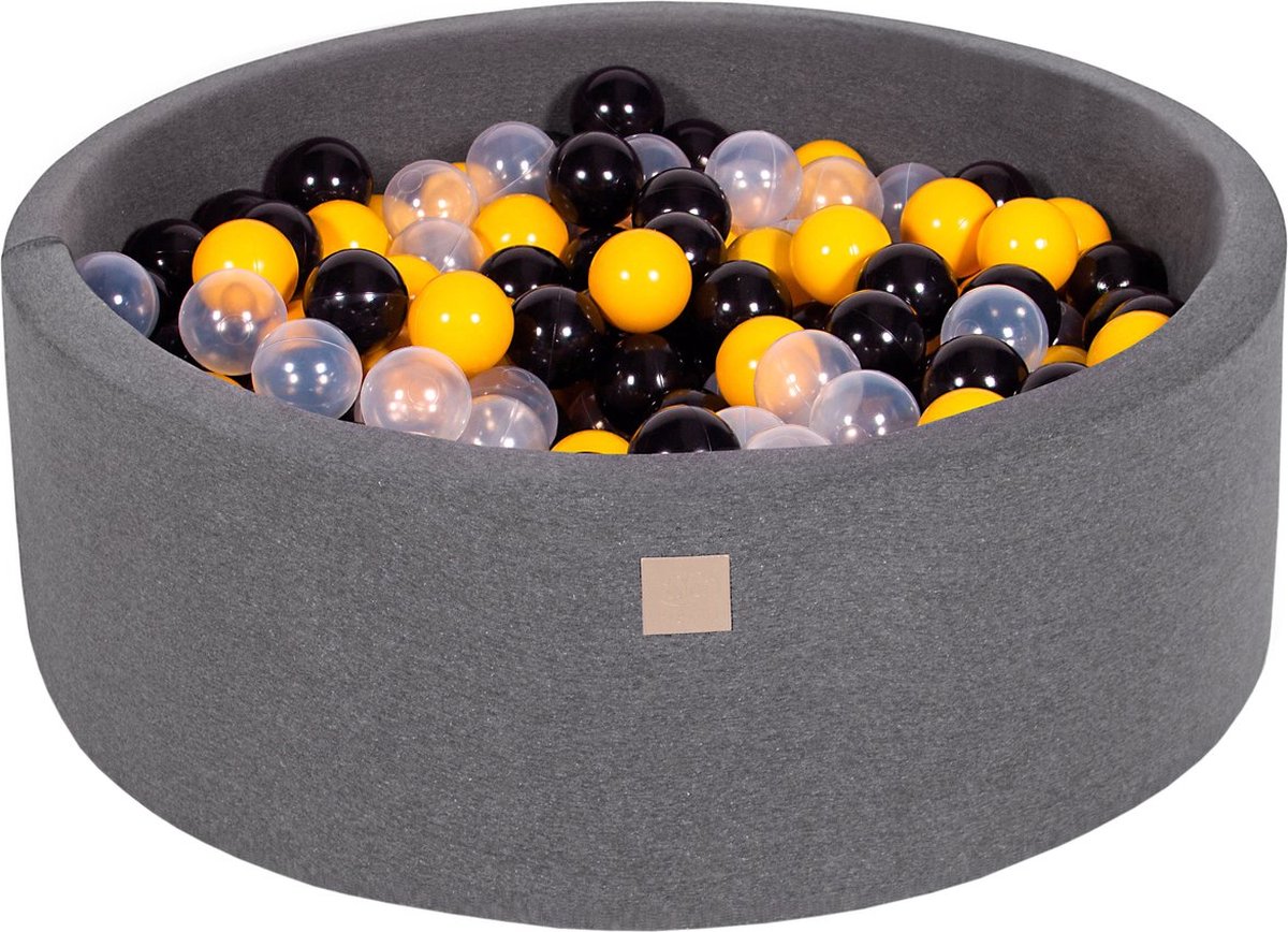 Ballenbak KATOEN Donkergrijs - 90x30 incl. 200 bollen - Geel, Zwart, Transparant