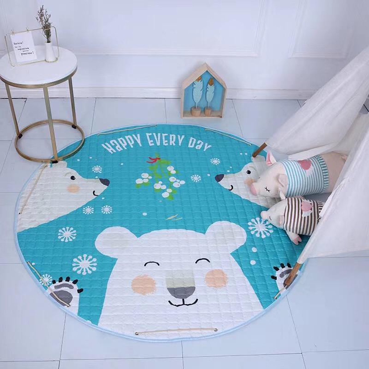 Speelkleed baby - Schattige ijsbeer met kinder Kleurtjes - Speelmat baby - Leuk speeltapijt kinderkamer