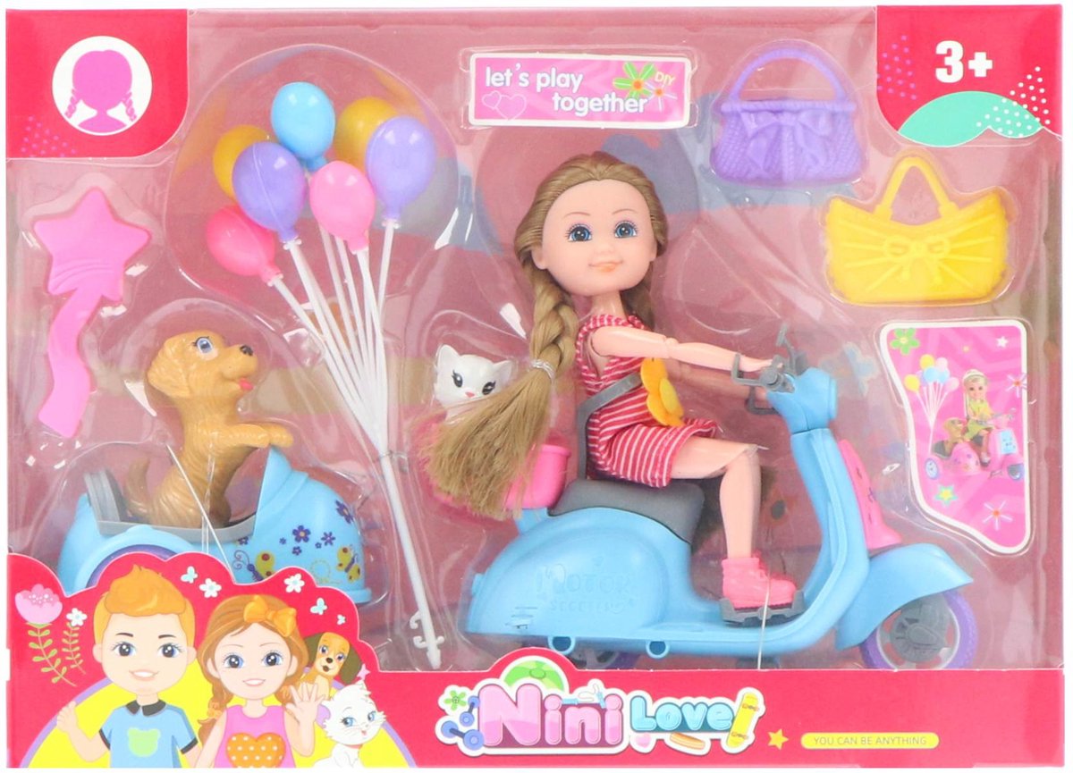   poppen speelset met accessoires - modepop - multicolor.