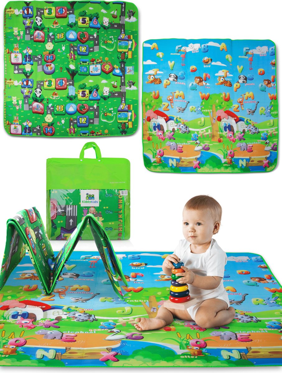 KiddyKids® Speelmat - 150 cm x 180 cm - Foam - Dubbelzijdig - Speelkleed - Print - Verkeerskleed