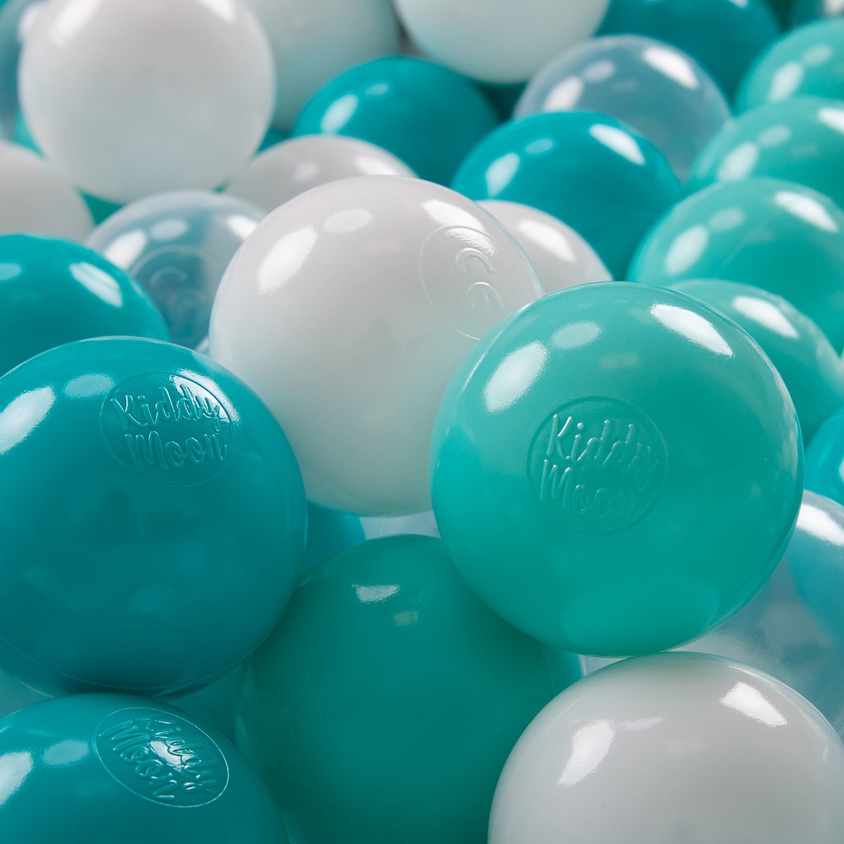   200 ∅ 7cm kinderballen speelballen voor ballenbad baby plastic ballen made in eu, licht turquoise/wit/transparant/turquoise