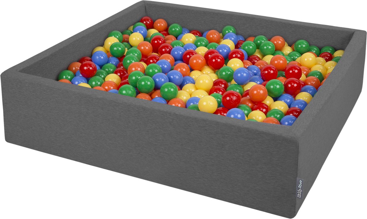   Ballenbad voor kinderen Vierkant met 300 ballen ∅7cm 120x30cm -   voor Babys -   ballen kleurrijke - Met schuimvulling - Ballenbad foam - Voor sensorische - Dunkelgrau: Geel Groen Blauw Rood Oranje