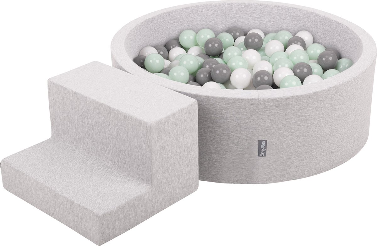   Schuimspeelplaats met rond Ballenbad - ∅ 7cm 100 Ballen - Speeltoestel -   ballen voor babys foam - Met stappen -   schuim voor kinderen - Hindernisbanen - Lichtgrijs: Wit Grijs Munt