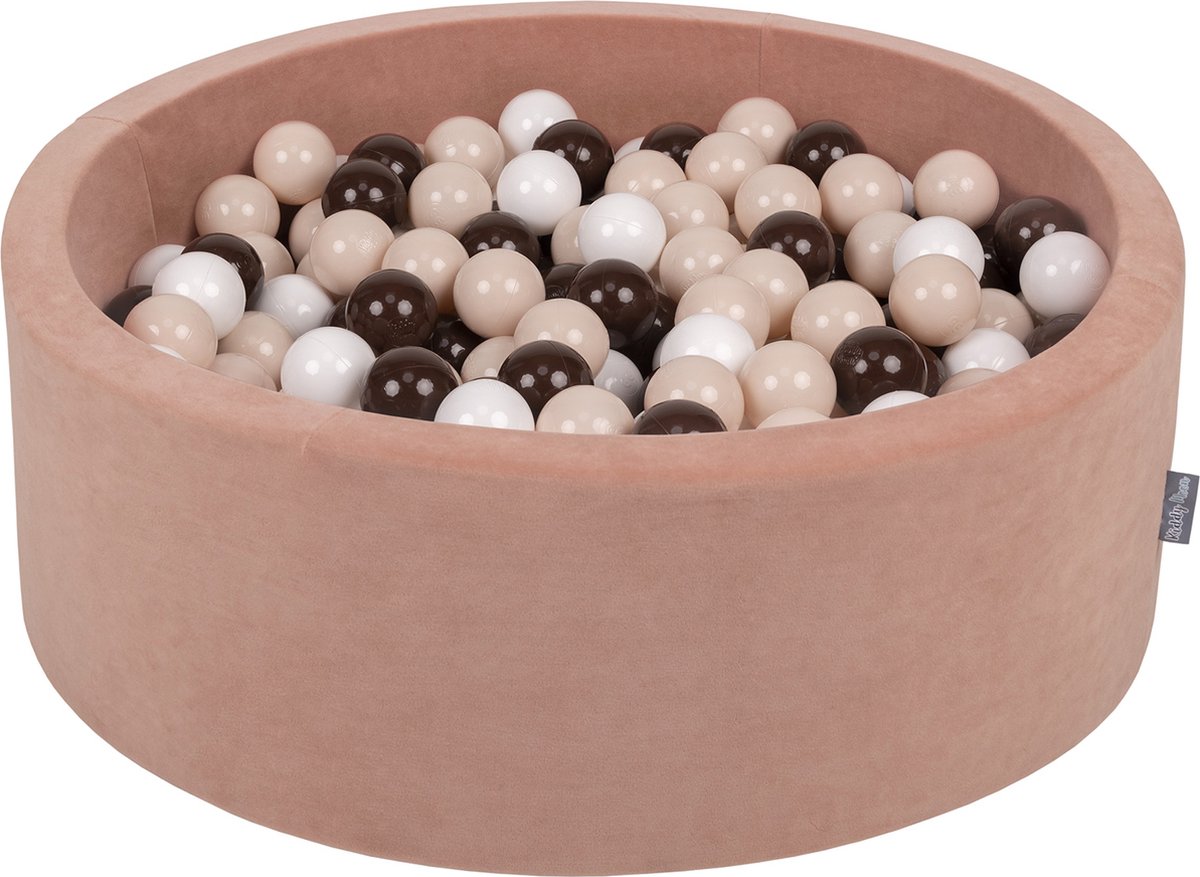   Velvet   voor kinderen 90x30cm Rond - Met 200 Ballen ∅ 7cm - Speelgoed - BPA-vrije ballenbakken - Ballenbad baby foam - Kunststof ballen - Woestijnrozen: Pastelbeige Bruin Wit