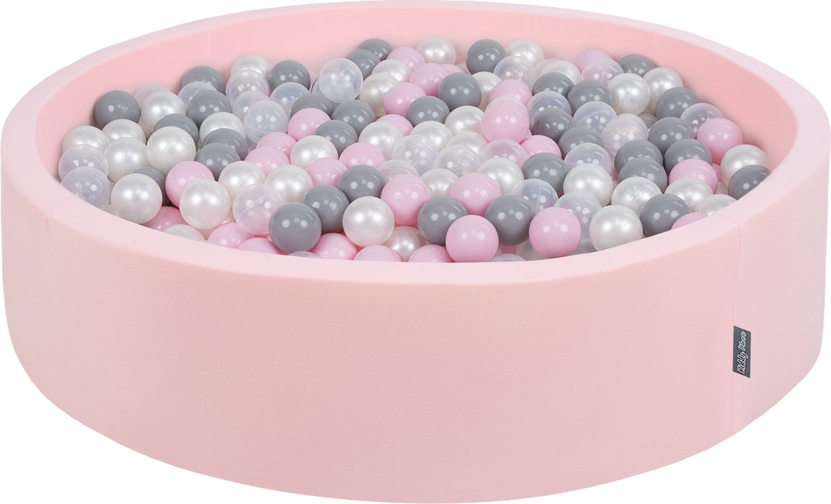   rond ballenbad ballenbad 120x30cm/600 ballen ∅ 7cm ballenbakken kleurrijke ballen voor babys spelen zwembad peuters, made in the eu, roze:pearl-grijs-tansparent-powder-pink