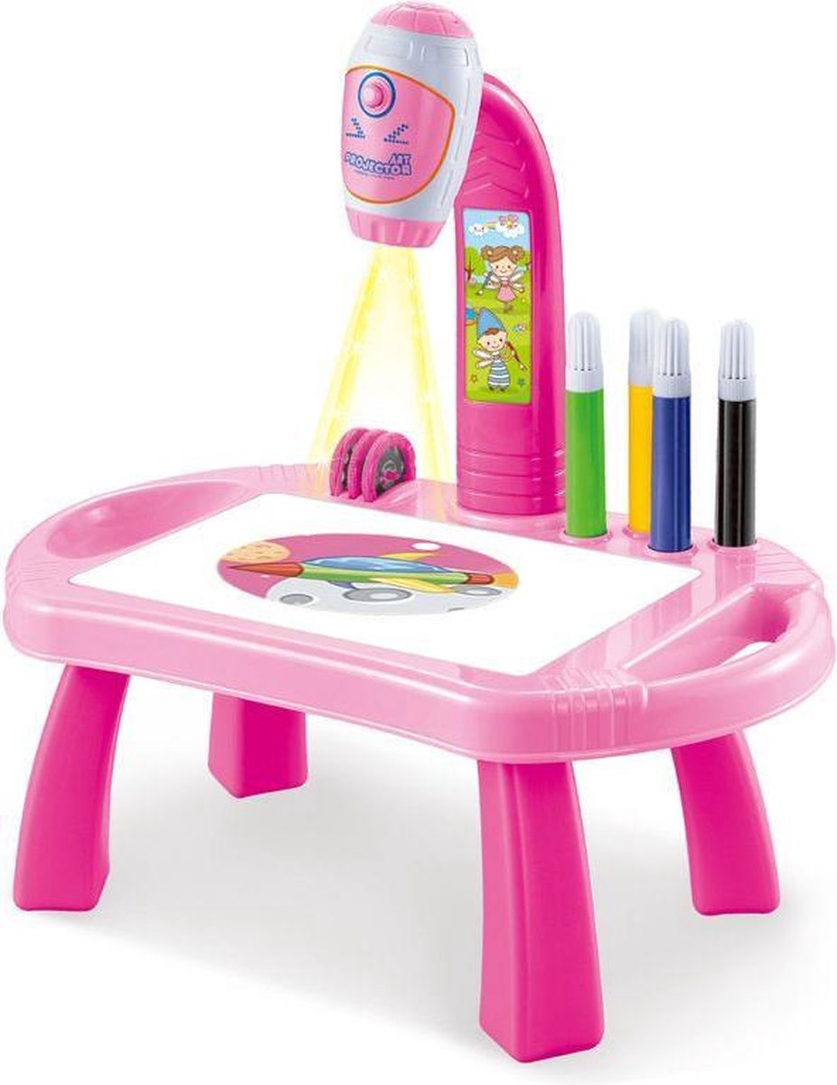 Kidlii Tekentafel - Tekenbord met projector - Kinderspeelgoed - Educatief speelgoed 3 jaar - Speeltafel - 3 in 1 - Roze