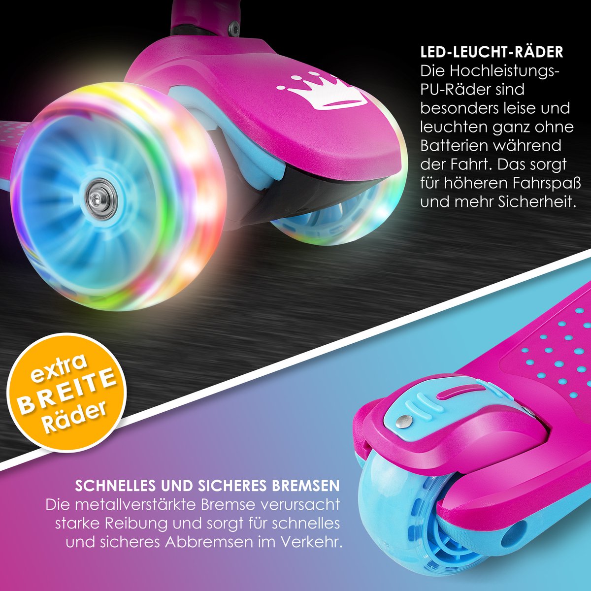 KIDIZ® Kinderstep - 3 wielen Step - Scooter - Kinderscooter X-Pro2 met PU LED oplichtende wielen Opvouwbaar pedaal Kinderstepjes in hoogte verstelbare City Scooter voor jongens en meisjes 3-12 jaar - Roze