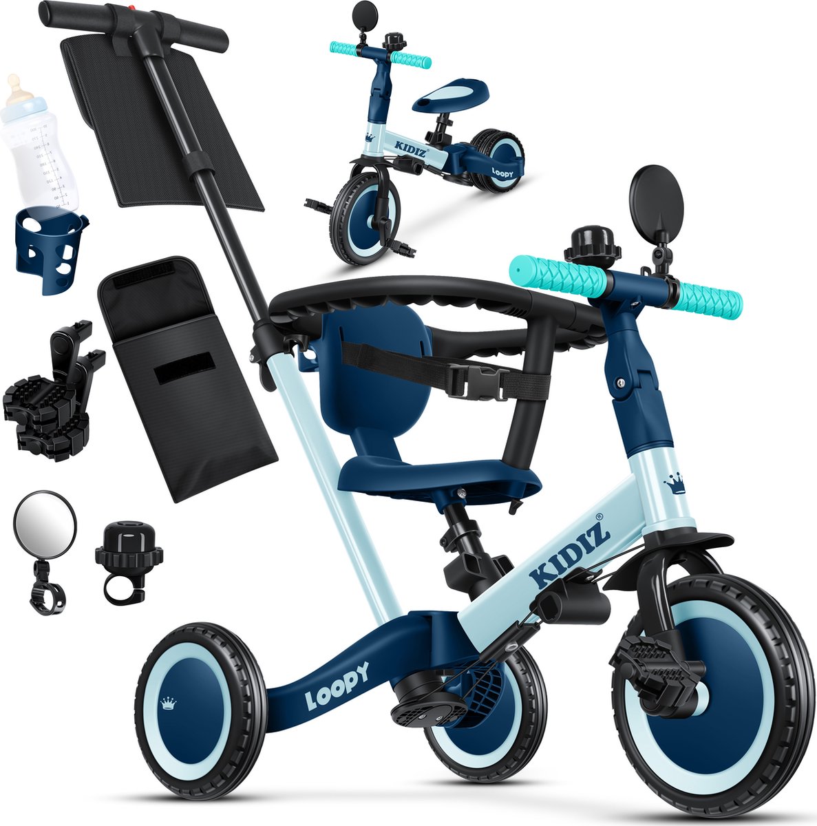 KIDIZ® Loopfiets 6in1 voor Jongens en Meisjes van 1 tot 5 jaar - Driewieler voor Kinderen tot 25 kg Kinderfiets - Blauw