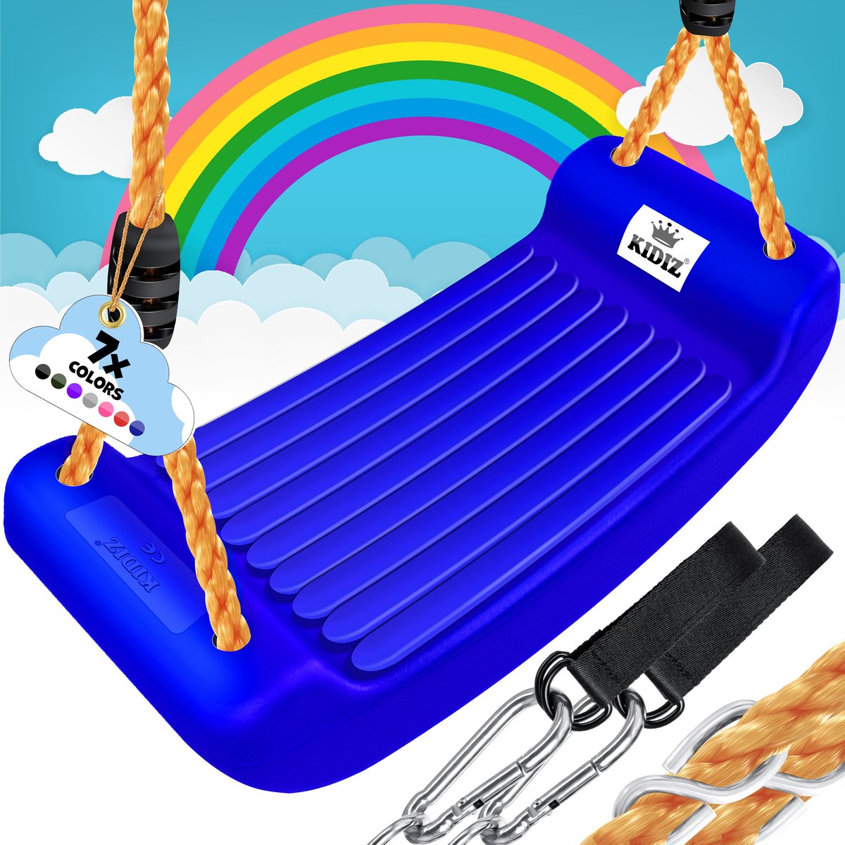 KIDIZ® Schommel Set Kinderschommel inclusief Accessoires Schommelzitje PP-Touwen Schommelplank Tuin Buiten Binnenschommel voor kinderen om op te schommelen Plastic Hoogte Verstelbaar Antislip - Blauw