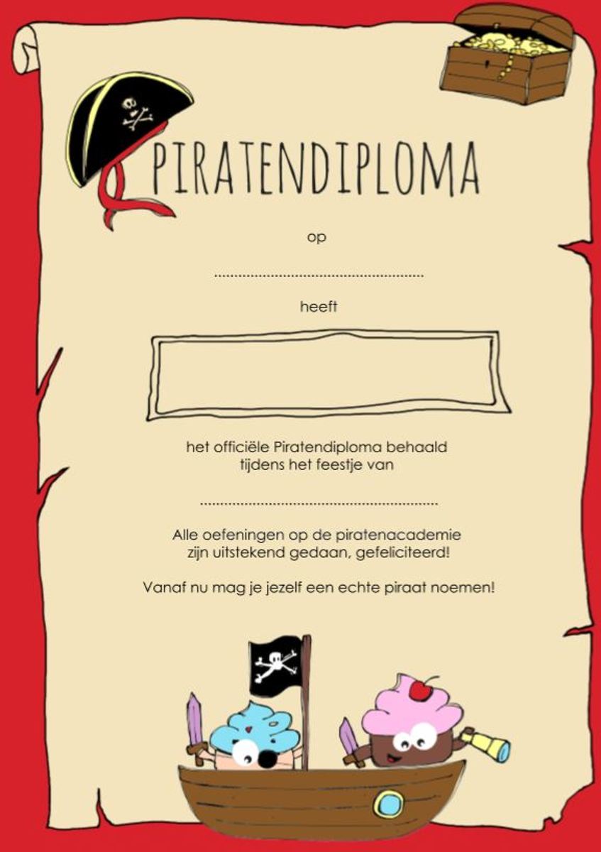 Piraten diplomas - kinderfeestje - diploma Piraat - 8 stuks