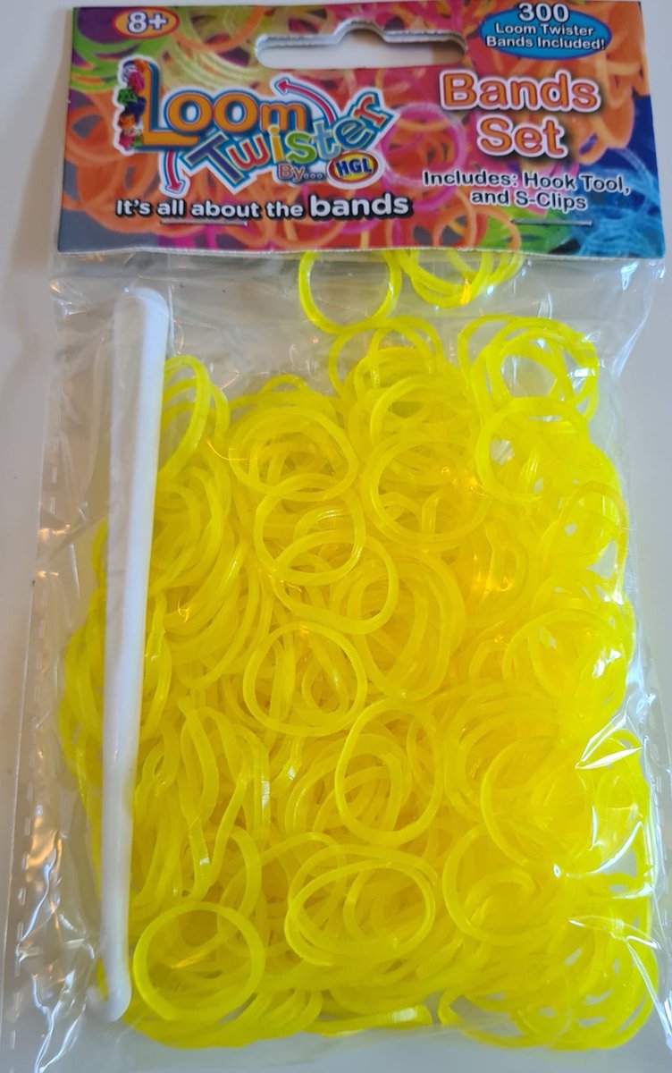 Loombandjes - Geel - 300 stuks - Loom bandjes  -   - Elastiekjes - Inlcusief S-Clips / Haakjes