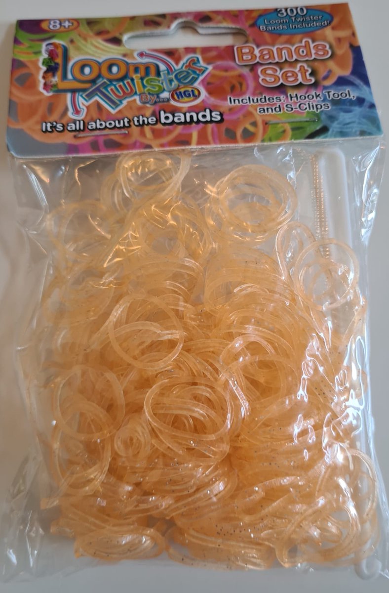 Loombandjes - Glitter - Oranje Goud - 300 stuks - Loom bandjes  - Loomelastiekjes - Elastiekjes - Inlcusief S-Clips / Haakjes