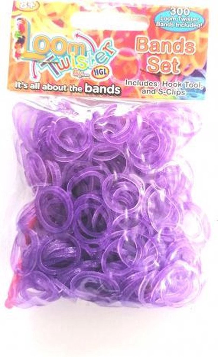 Loombandjes - Glitter Paars - 300 stuks - Loom bandjes - Loom Twister -   - Elastiekjes - Inlcusief S-Clips / Haakjes