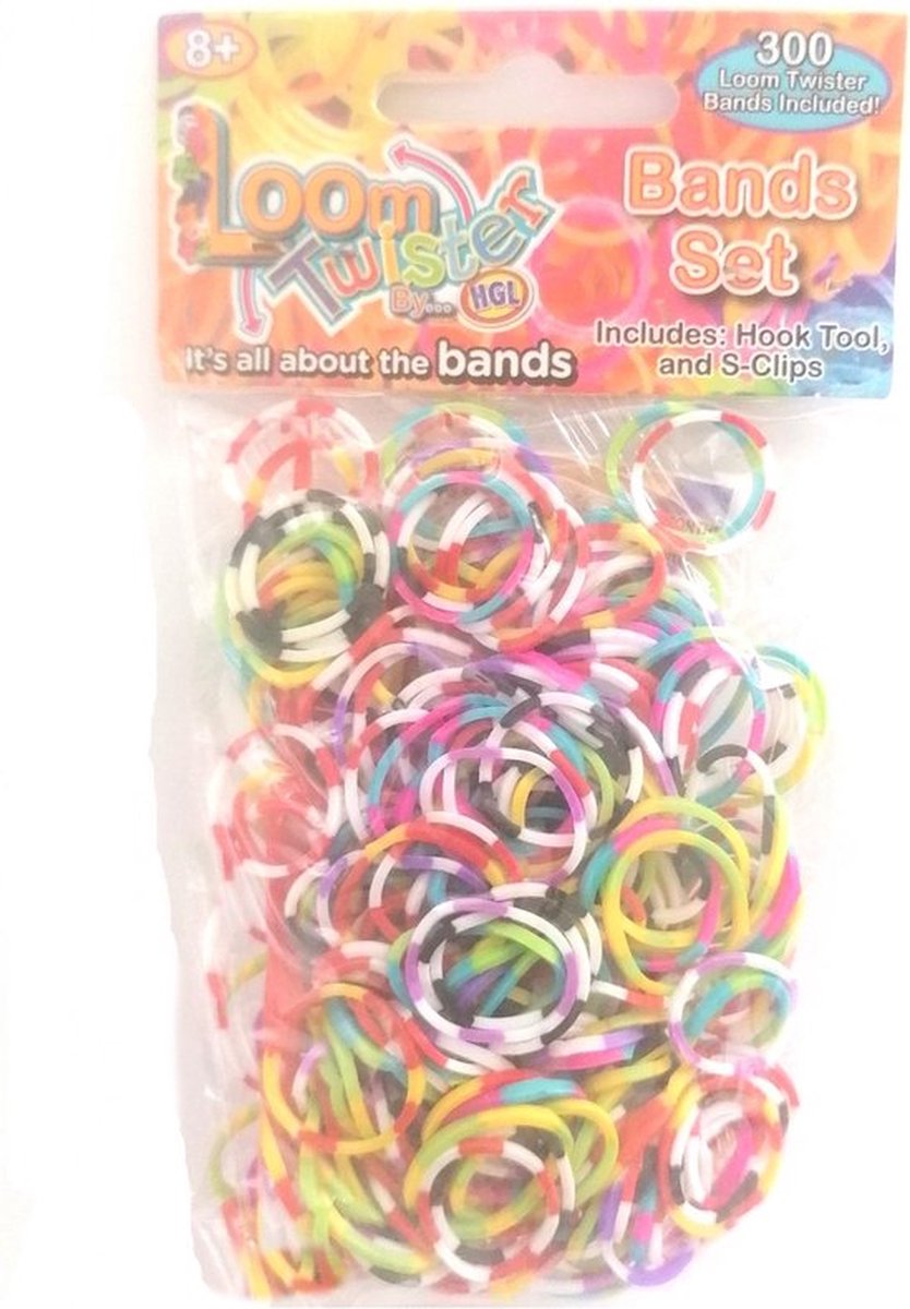 Loombandjes - Mix - Gestreept - Gekleurd licht - 300 stuks - Loom bandjes  -   - Elastiekjes - Inlcusief S-Clips / Haakjes