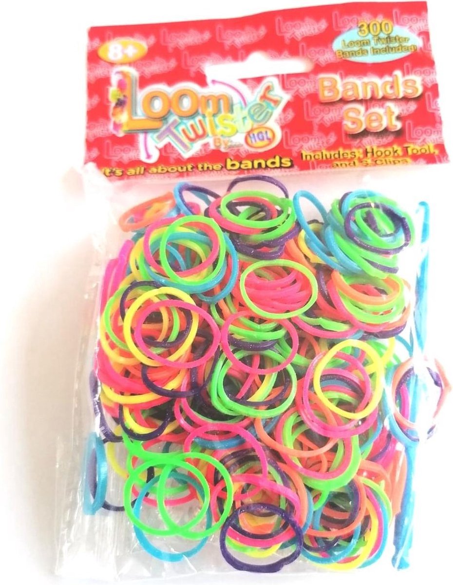 Loombandjes - Mix - Neon - 300 stuks - Loom bandjes - Loom Twister - Loomelastiekjes - Elastiekjes - Inlcusief S-Clips / Haakjes