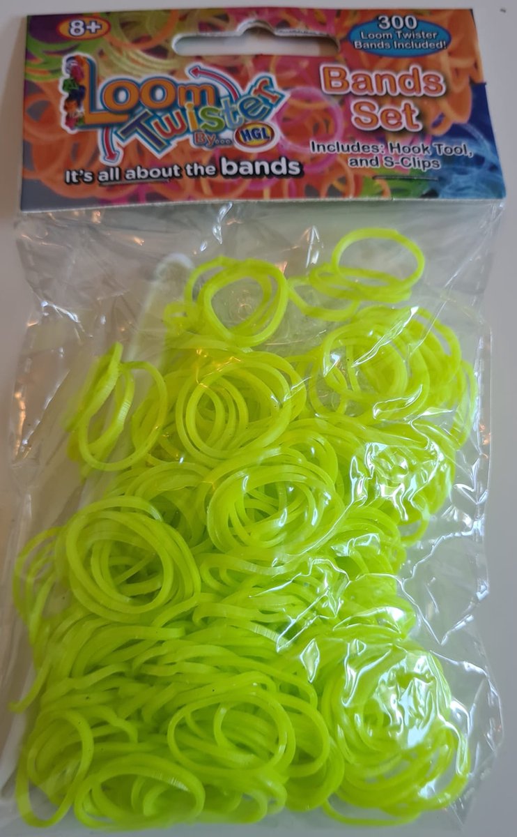 Loombandjes - Neon geel - 300 stuks - Loom bandjes - Loom Twister -   - Elastiekjes - Inlcusief S-Clips / Haakjes