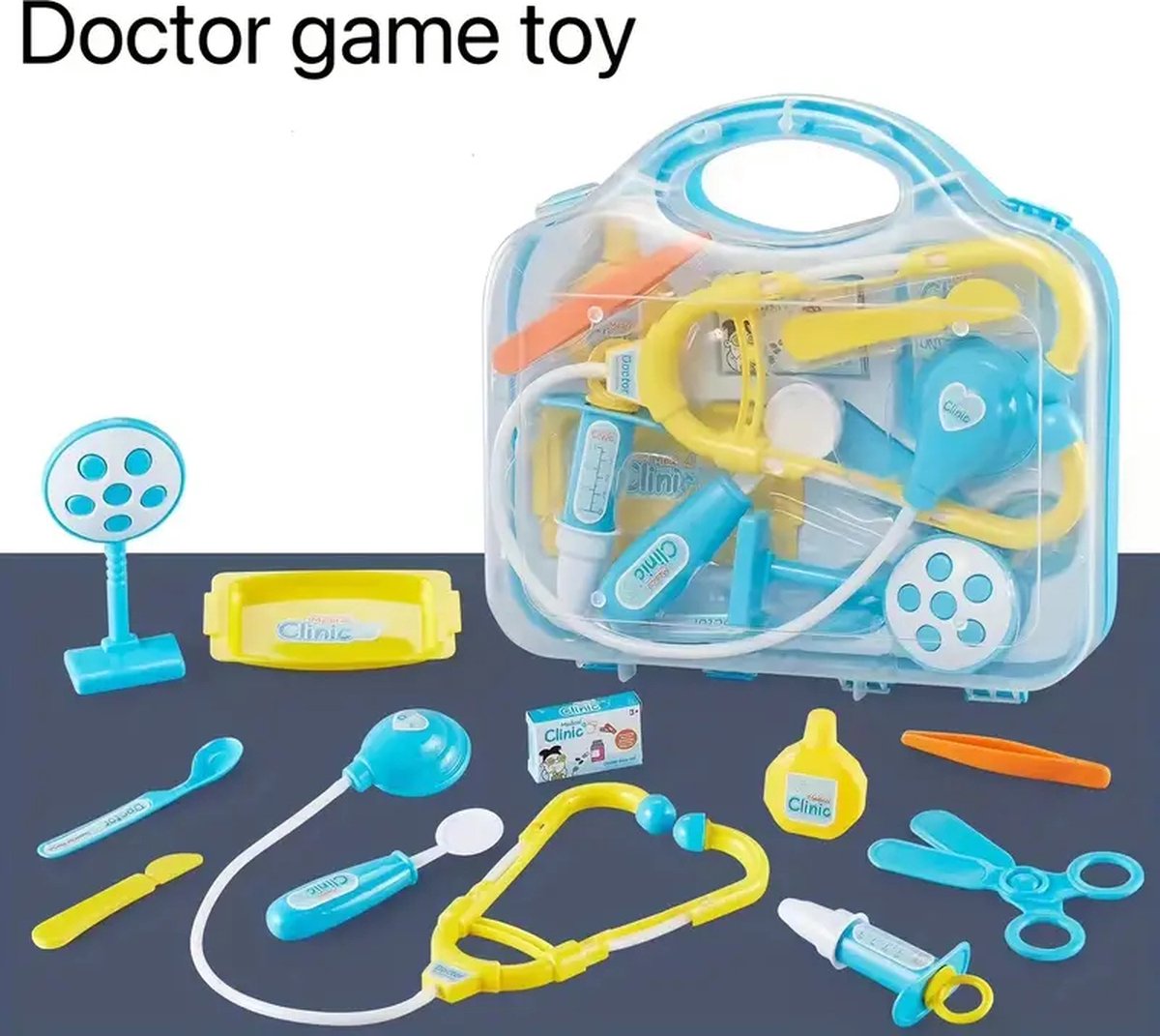 12-Delige Dokters Speelgoedset voor Kinderen – Inclusief Stethoscoop, Thermometer, Spuit & Meer – Draagbare Koffer – Dokter Speelgoed voor Jongens en Meisjes – Educatief Rollenspel – Blauw