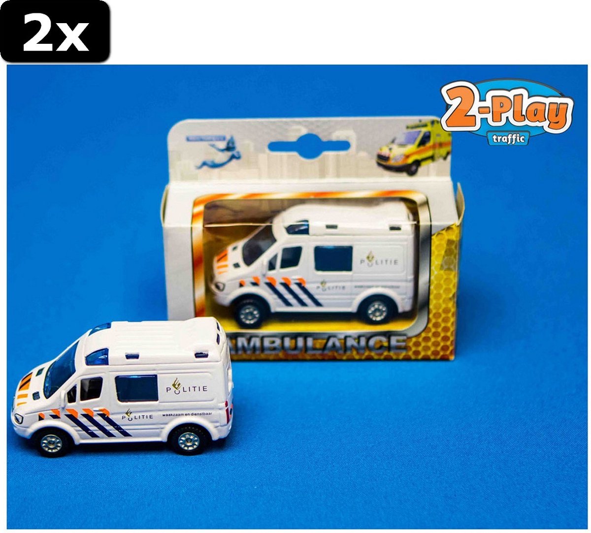 2x Diecast Pull Back Politie Auto 8 cm