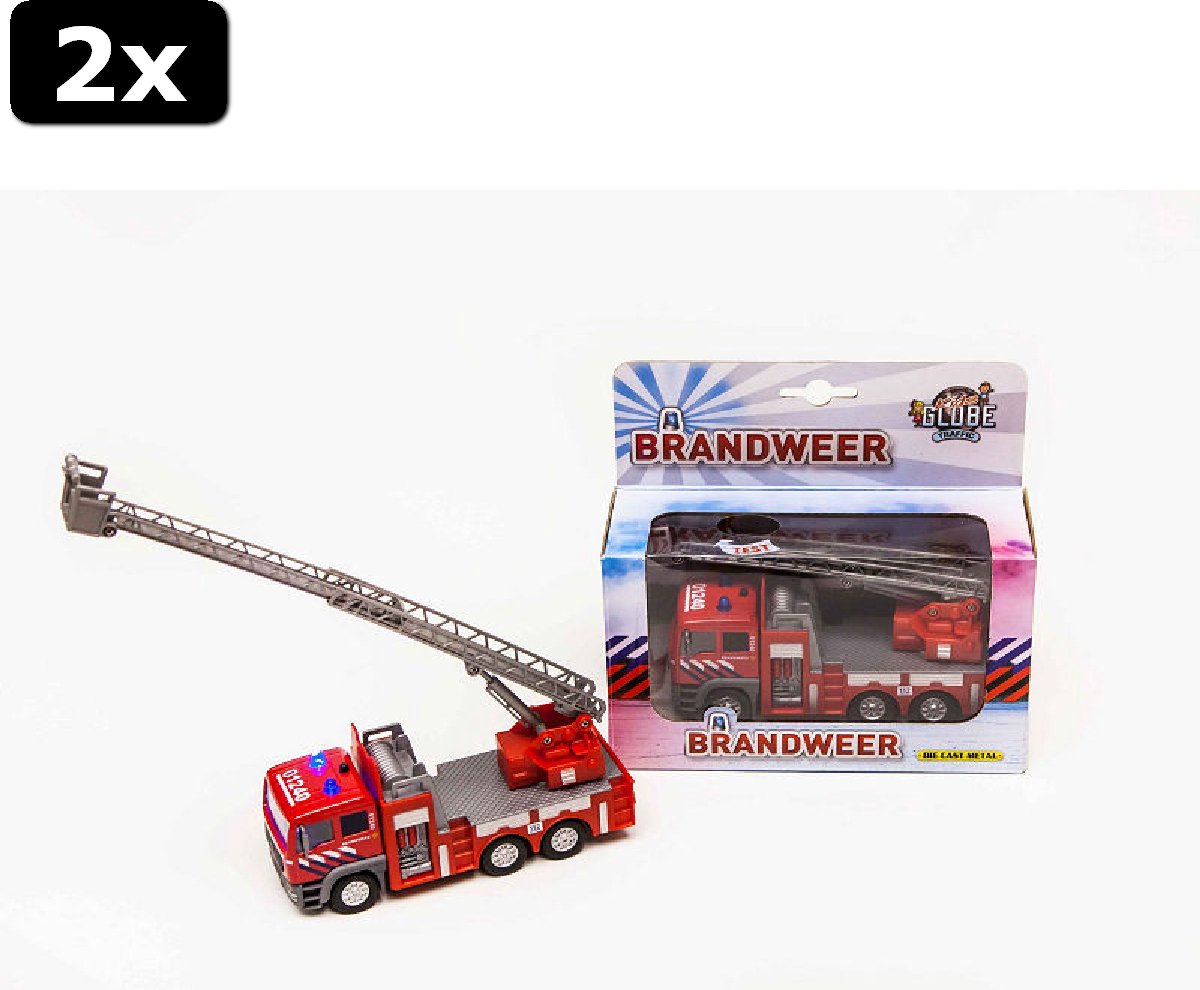 2x Kids Globe Brandweer Die-Cast ladderwagen l/g