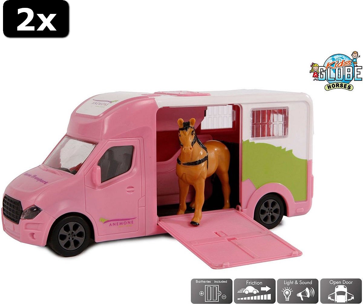 2x Kids Globe Die Cast Paardentruck roze 20 cm met L+G