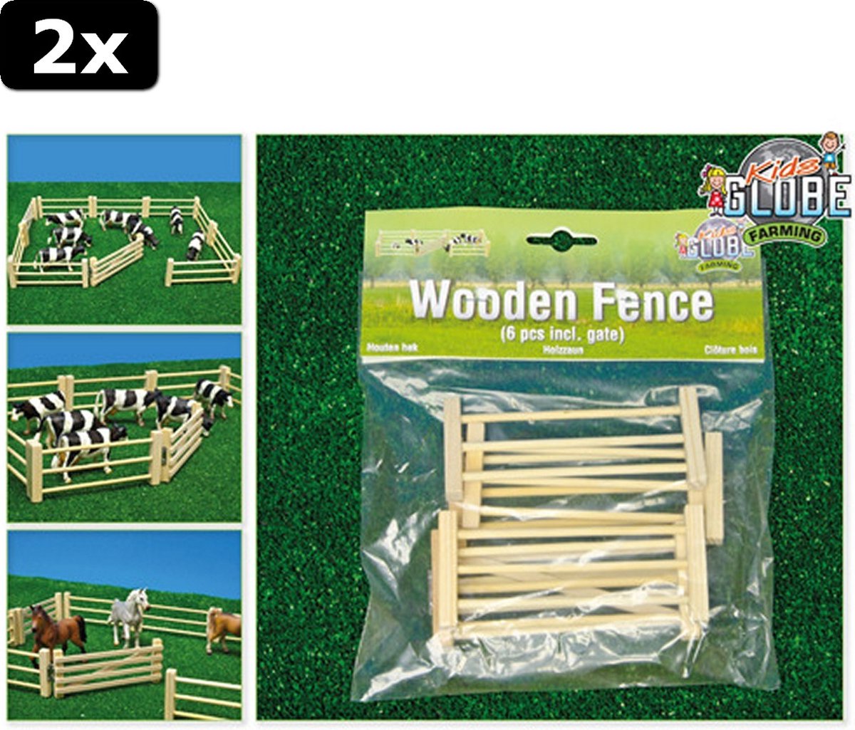 2x Kids Globe Farming Houten Afrastering 6-delig